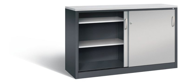 C+P dressoir met schuifdeuren Acurado, H1000xB1600xD500mm, kleur: zwart grijs/wit aluminium, beugelgreep, 2156-00 S10130