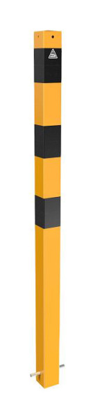 Schake afzetpaal stalen buis 70 x 70 mm geel/zwart, stationair, voor verankering in beton met grondanker, zonder oog, 470BG