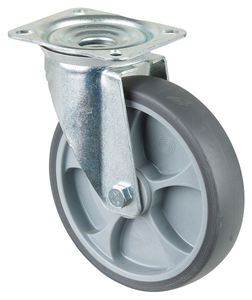 BS rollen transportrol, breedte 45 mm, Ø200 mm, tot 220 kg, grijze thermoplastische banden, kunststof wiellichaam, rollager, plaat, L400.B44.201