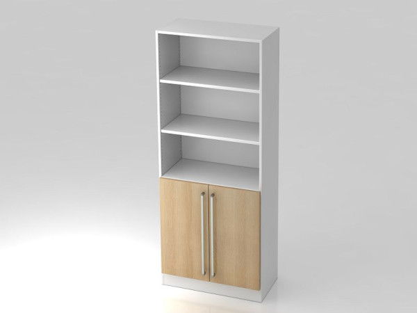 Hammerbacher kast 5OH, 2 deuren onder plintpaneel, chromen handgreep wit/eiken, 80x42x200,4 cm (BxDxH), V7700/W/E/CE