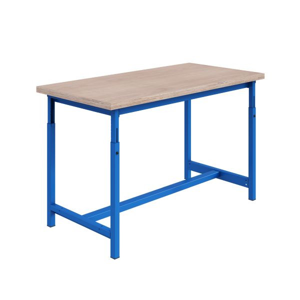 SOFAME PTH werkbank, mechanisch in hoogte verstelbaar, B 1200 x D 750 x H 780 tot 1060 mm, multiplex werkblad 40 mm, hemelsblauw RAL 5015, W010020243BI