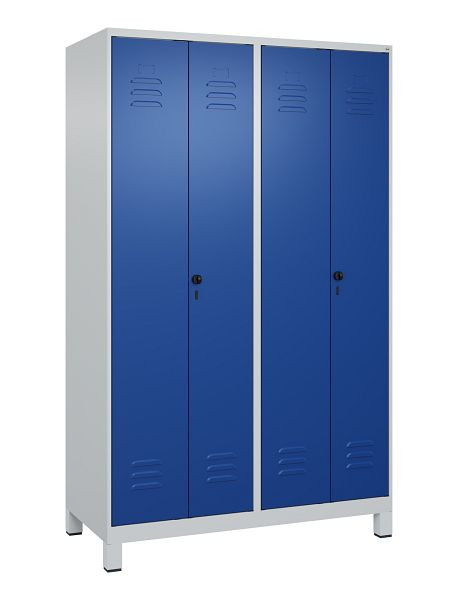 C+P Umkleidespind Classic PLUS, Doppel-Spind, Füße, 4 Abteile, 1950x1200x500mm, 7035/5010, Drehriegel, 080012-40P S10009
