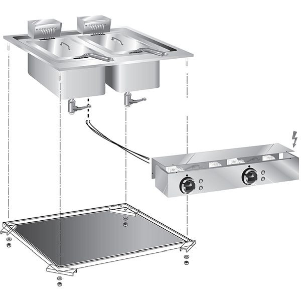 Gastro-Inox inbouw friteuse 10 + 10 liter 10kW, 60cm met aansluitdoos, 160.522