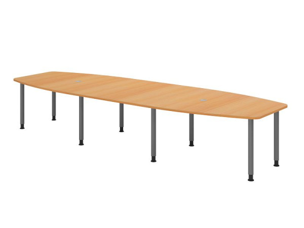 Hammerbacher vergadertafel KT40C, 400 x 130 cm, blad: beuken, 25 mm dik, 2,5 meter onderstel grafiet, ronde buis 6 cm, werkhoogte 72-74 cm, VKT40C/6/G