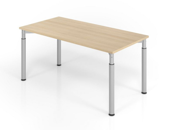 Hammerbacher bureau YS16, 160 x 80 cm, blad: eikenhout, 25 mm dik, ABS dikke rand, rechthoekige vorm, zilver, VYS16/E/S