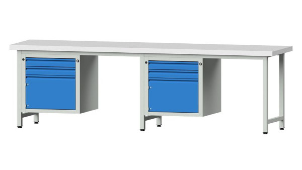 ANKE werkbanken Combinatie werkbank, model 732 E, 2800 x 700 x 850 mm, RAL 7035/5012, KSP 50 mm, 511.003