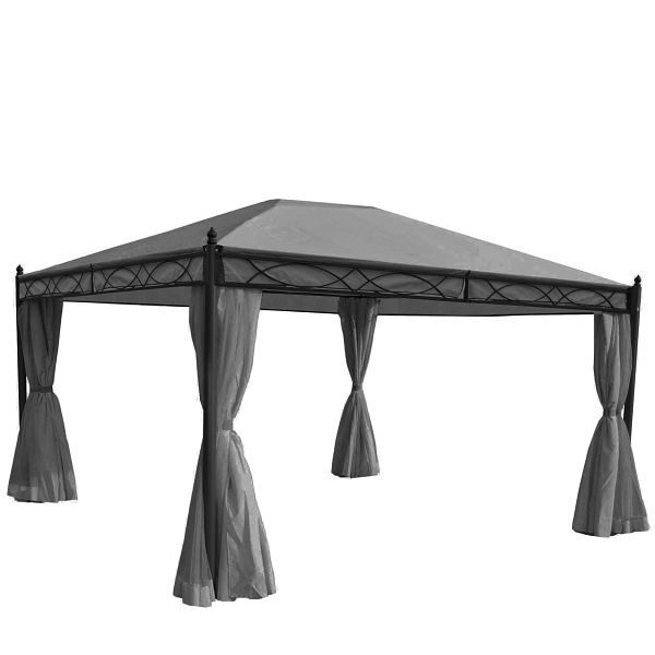 Mendler Pergola Cadiz, tuinpaviljoen, stabiel 7cm frame met zijwand + klamboe, grijs 4x3m, 65464
