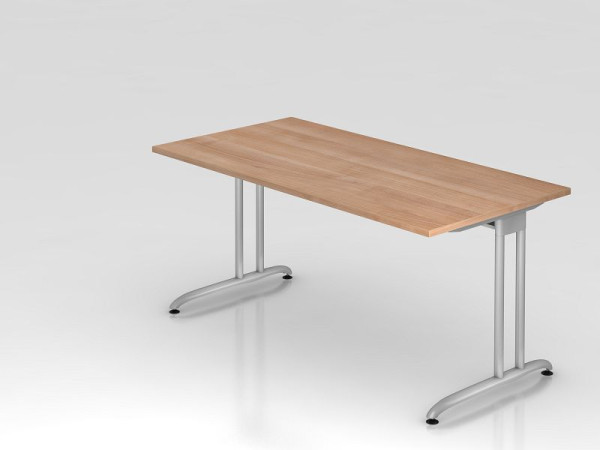 Hammerbacher bureau C-poot 160x80cm walnoot, horizontale kabelgoot, werkhoogte 72 cm, VBS16/N/S