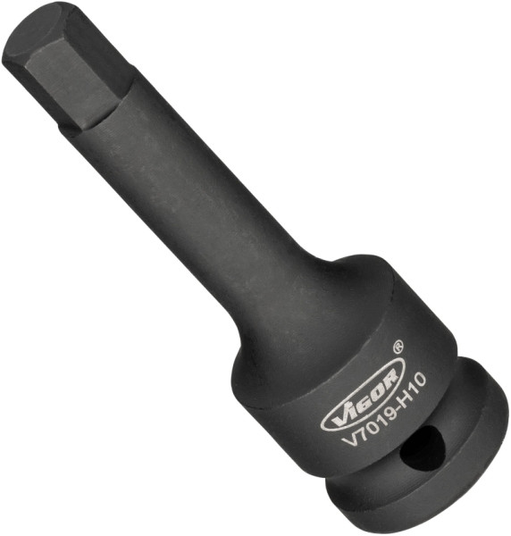 VIGOR slagmoersleutel schroevendraaier bit, hol vierkant 12,5 mm (1/2 inch), binnenzeskant profiel, 10 mm, V7019-H10