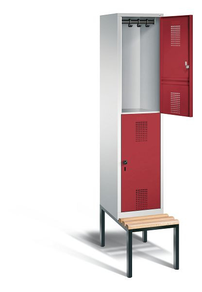 C+P locker dubbeldekker Evolo, H2090xW420xD815mm, kleur: lichtgrijs/robijnrood, 48350-12 S10020