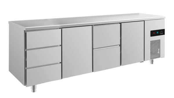 A&S Polarny koeltafel -2 tot +8°C met 2x deuren, 1x twee laden midden rechts en 1x drie laden links, 2330 x 700 x 850 mm, KT4DTZT