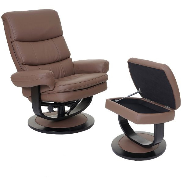 Mendler relaxstoel HWC-C16, tv-stoel, tv-stoel, kruk met opbergvak, imitatieleer, chocolade, 55627