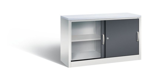 C+P dressoir met schuifdeuren Acurado, H720xB1200xD400mm, kleur: lichtgrijs/zwartgrijs, beugelgreep, 2 niveaus, 5723-00 S10375