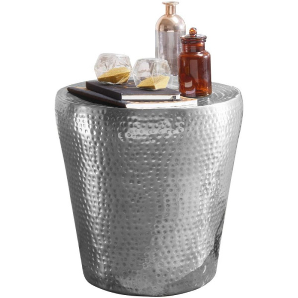 Wohnling bijzettafel VIKRAM 41 x 41 x 41cm aluminium zilver oosters rond, WL5.445
