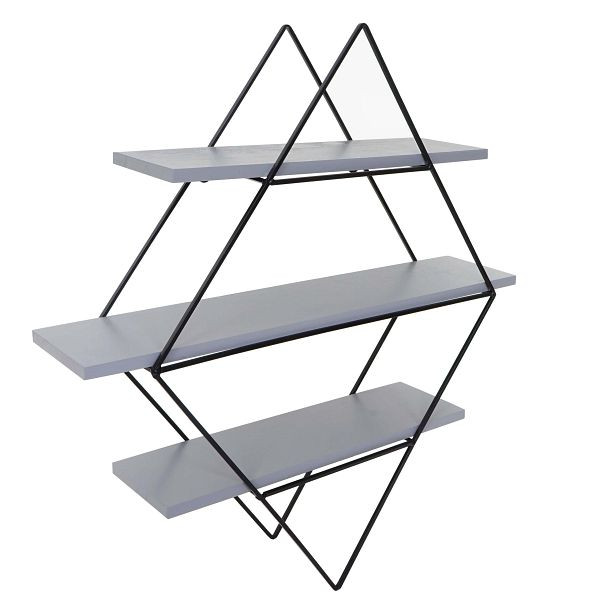 Mendler wandplank HWC-A80, hangplank, industrieel design echt hout 60x55x12cm, grijsblauw, 94477