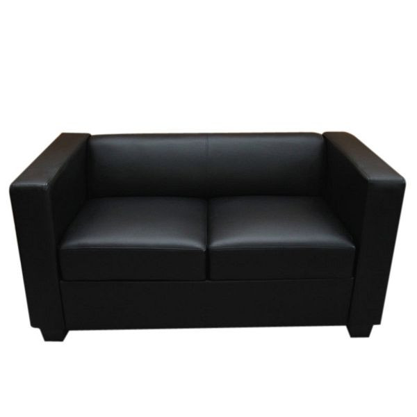 Mendler 2-zits bank bank loungebank Lille, leer, zwart, 17631+17632
