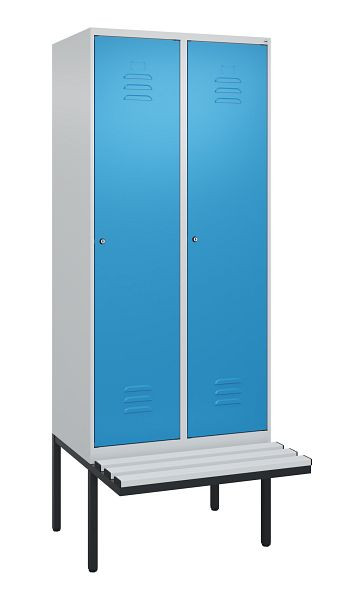 C+P Umkleidespind Classic PLUS, 2 Abteile, 2120x800x815mm, 7035/5012, Zylinderschlösser, 0800407-22 S10019