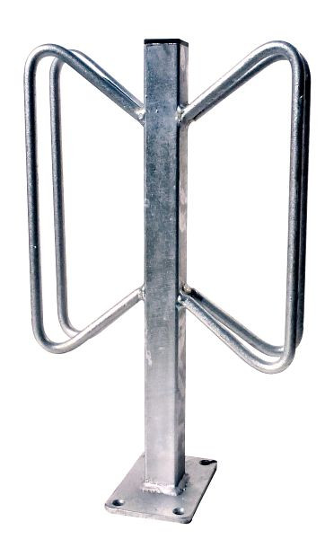 Schake fietsenstandaard - enkele parker, enkele parker voor pluggen, plugplaat 100 x 150 mm, 4 gaten Ø 10 mm, tweezijdig verstelbaar, 421_54