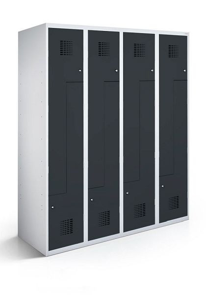 KEMMLIT Z-locker met 4 vakken en 8 deuren 40cm met bank, antracietgrijs 7016, draaibare sluiting, 100256