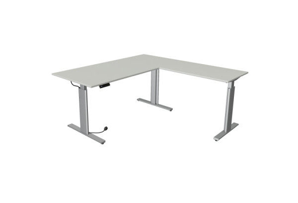 Kerkmann Move 3 zit-statafel zilver B 2000 x D 1000 mm met aanbouwelement 1000 x 600 mm, lichtgrijs, 10234111