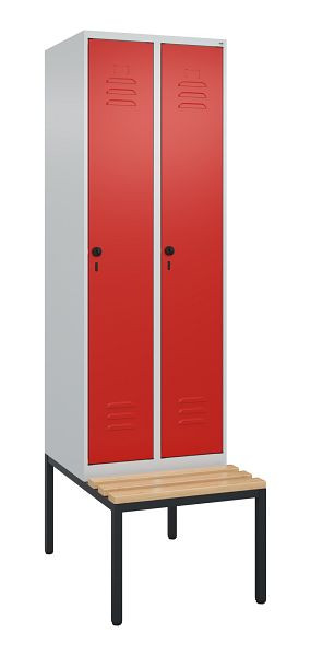 C+P luierkastje Classic PLUS met middenwand, bank, 2 vakken, 2120x600x815mm, 7035/3020, draaibare sluiting, beuken zitlat, 0800507-20F S10002