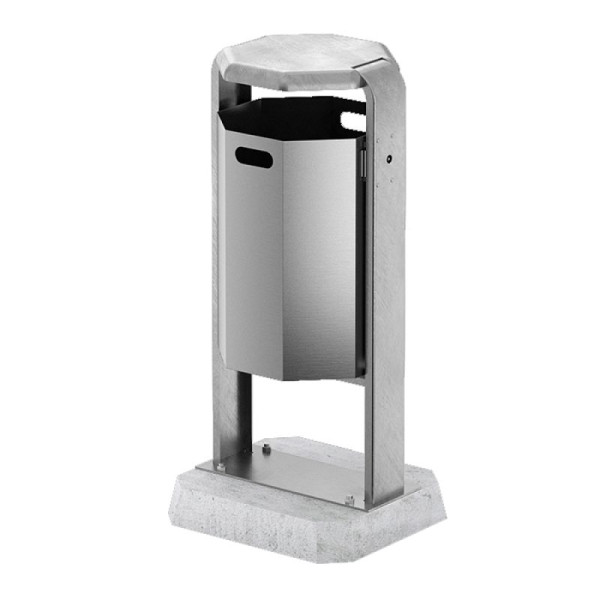 Stein HGS HGS afvalbak -City 600- met deksel, verrijdbaar met betonnen voet, zonder asbak, container en standaard zonder verf, aluminium, gepolijst, 12698-0101