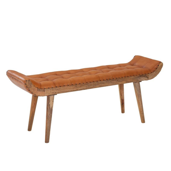 Wohnling bank echt leer / massief hout bank bruin 125x50x38 cm Chesterfield, design gestoffeerde bank hal, lederen bank bedbank 2 personen, WL6.479