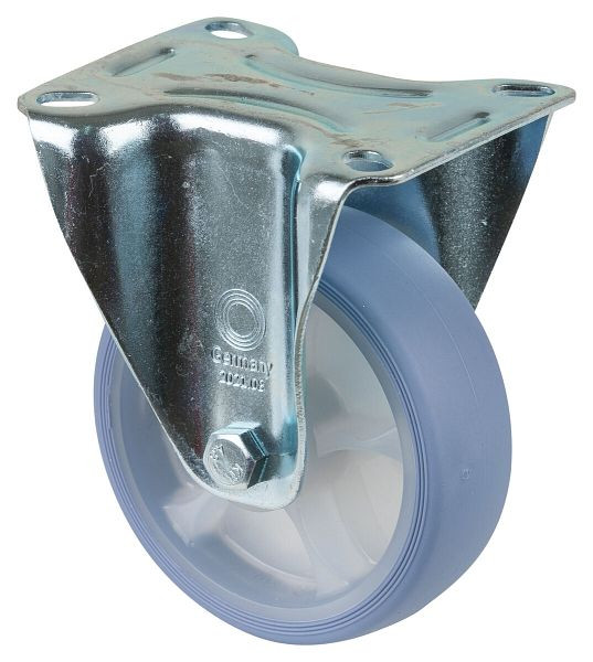 BS rollen transportrol vaste rol, thermoplastisch rubberen wiel, lichtblauwe band, rollager, plaat, diameter: 100 mm, VE 4 stuks, L410.B44.101.05