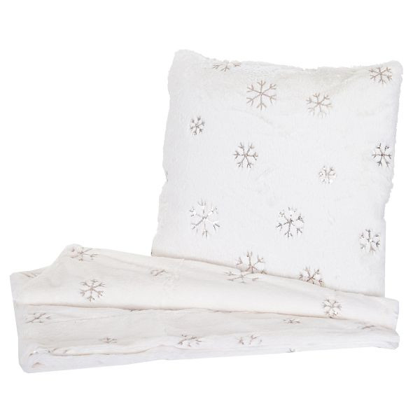 Mendler set deken + sierkussen sneeuw, knuffeldeken bankdeken sierkussen + vulling, pluizige pailletten, 51873