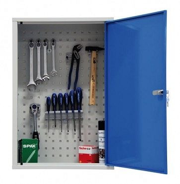 ADB gereedschapswandkast, 1 deur met hakenset, deurkleur: blauw, RAL 5012, complete afmetingen: HxBxD: 750x500x200 mm, 52604