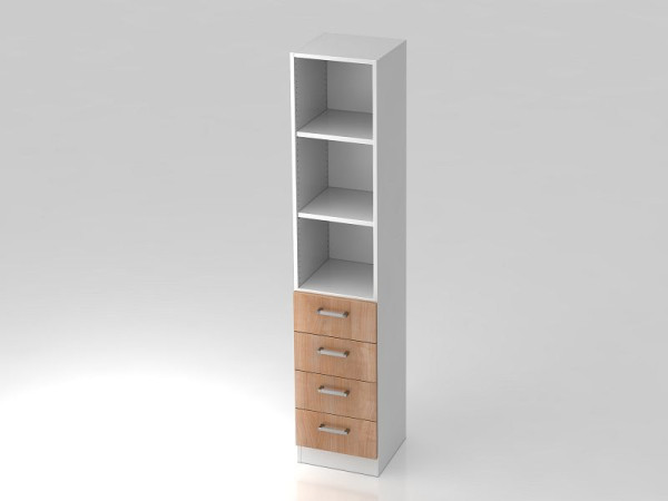 Hammerbacher ladekast 5OH, 4 laden, onderpaneel, chromen handgreep wit/walnoot, 40,6x42x200,4 cm (BxDxH), V7600/W/N/CE