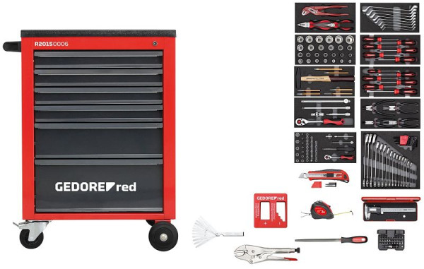 GEDORE rode gereedschapsset in de MECHANIC rode werkplaatswagen, 166-delig, 3301668