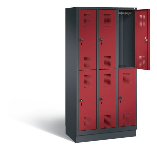 C+P locker dubbeldekker Evolo, H1800xW900xD500mm, kleur: zwartgrijs/robijnrood, 48320-30 S10142