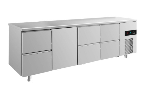 A&S Polarny koeltafel -2 tot +8°C met 1x deur midden links en 3x twee laden, 2330 x 700 x 850 mm, KT4ZTZZ