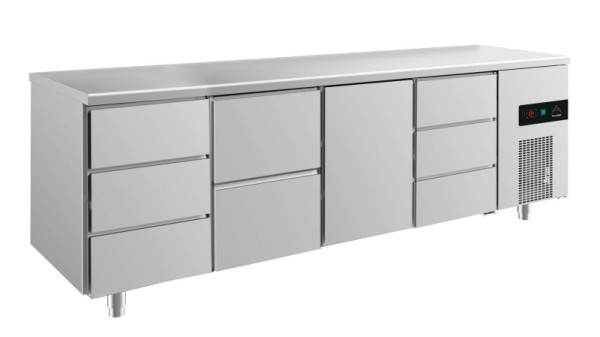 A&S Polarny koeltafel -2 tot +8°C met 1x deur midden rechts, 1x twee laden midden links en 2x drie laden, 2330 x 700 x 850 mm, KT4DZTD