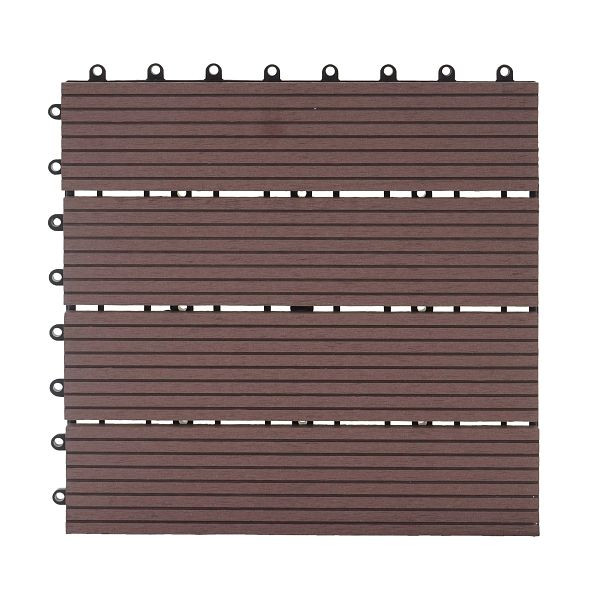 Mendler WPC vloertegel Rhone, houtlook balkon/terras, 11x elk 30x30cm = 1m², Premium, koffie lineair, 57947