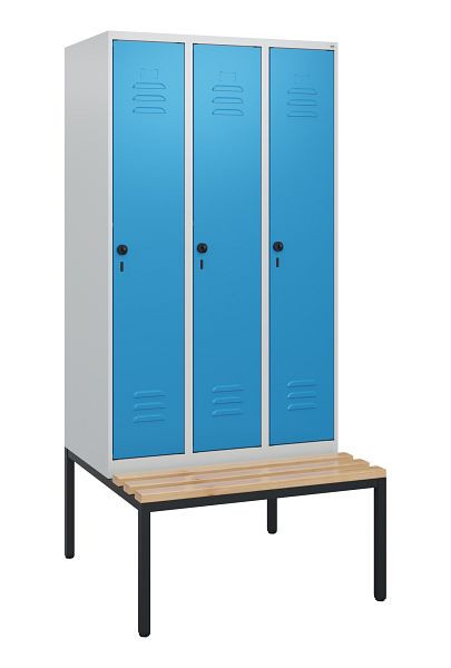 C+P luierkastje Classic PLUS, met onderbank, 3 vakken, 1950x900x815mm, 7035/5012, draaibare sluiting, beuken zitlat, 0800505-30 S10004