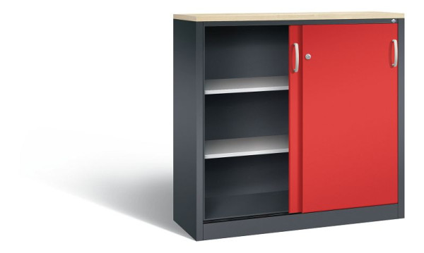 C+P dressoir met schuifdeuren Acurado, H1200xB1200xD400mm, kleur: zwartgrijs / vuurrood, beugelgreep, 3 niveaus, 2047-1200 S10416