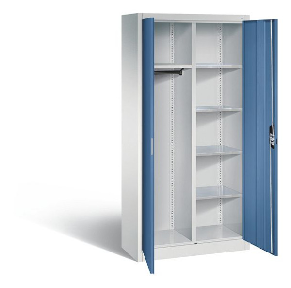C+P archief-/garderobekast Acurado, H1950xB930xD400mm, kleur: lichtgrijs / verre blauw, verzonken handgreep, 8920-312 S10196
