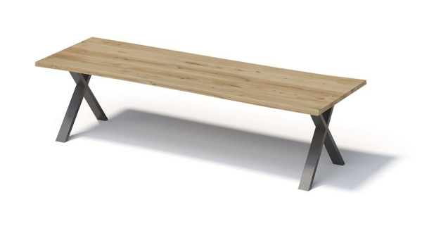 Bisley Fortis tafel naturel, 3000 x 1000 mm, natuurlijke boomrand, geolied oppervlak, X-frame, oppervlak: naturel / frame: blank staal, FN3010XP303