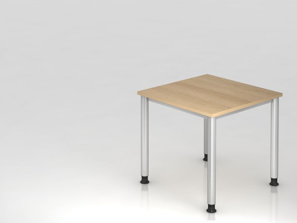 Hammerbacher bureau 4 voet rond 80x80cm eiken/zilver, rechthoekige vorm, VHS08/E/S
