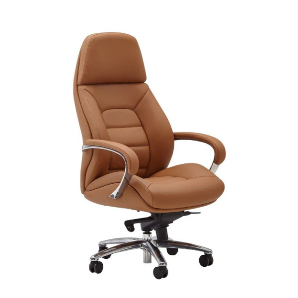 Amstyle design bureaustoelhoes van echt leer karamel tot 120 kg, in hoogte verstelbaar, met armleuningen en hoge rugleuning, wipfunctie, SPM1.436