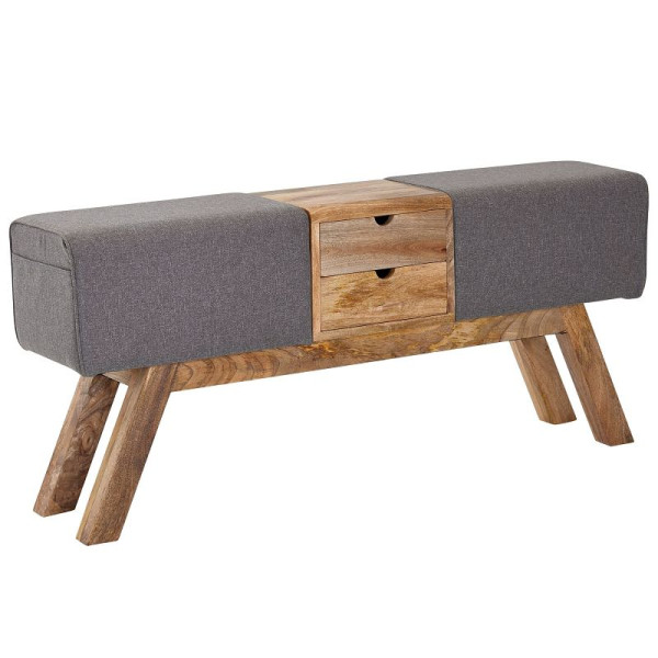 Wohnling Design gymnastiekbank grijs met laden 120x56x30 cm, gymnastiekkrukbank van stof met opbergruimte, WL6.480
