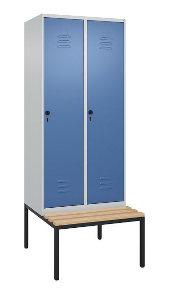 C+P luierkastje Classic PLUS, met onderbank, 2 vakken, 2120x800x815mm, 7035/5023, draaibare sluiting, beuken zitlat, 0800507-22 S10005