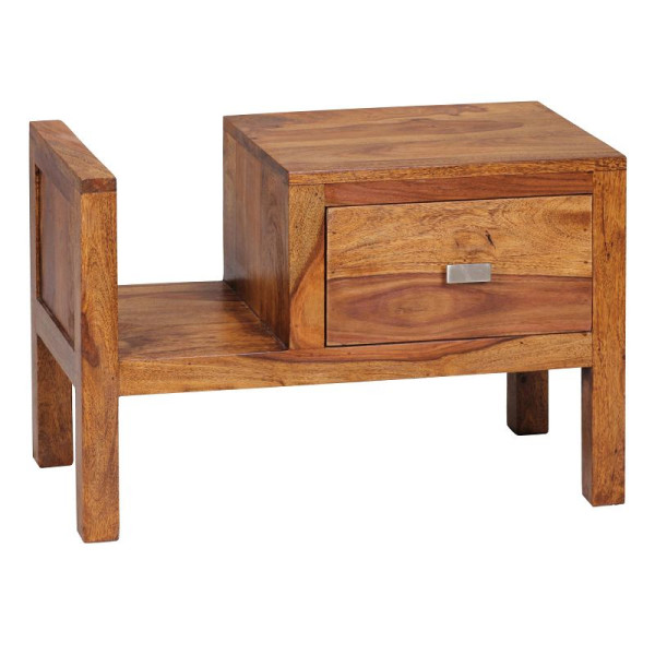 Wohnling nachtkastje MUMBAI massief sheeshamhout 40 cm hoge lade met krantenplank, WL1.372