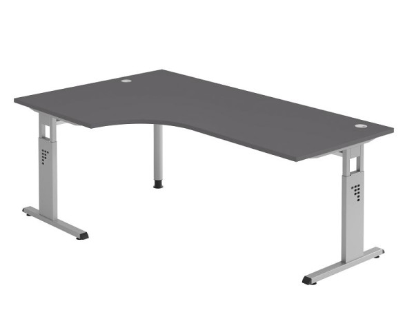 Hammerbacher hoektafel C-poot 200x120cm 90° grafiet/zilver, hoekvorm 90°, links of rechts monteerbaar, werkhoogte 65-85 cm, VOS82/G/S