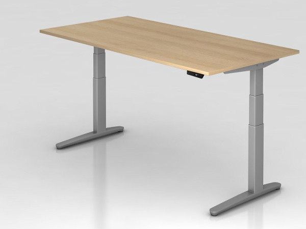 Hammerbacher elektrisch zit-sta bureau 200x100cm eiken/zilver, rechthoekige vorm, VXBHM2E/E/SS