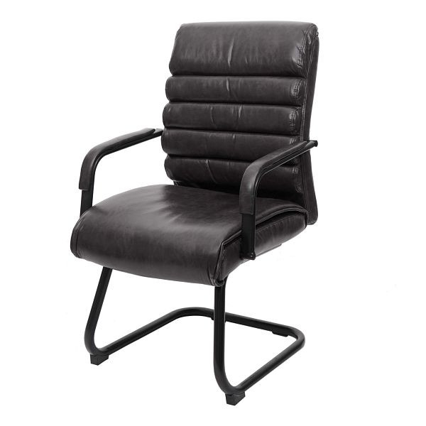Mendler vergaderstoel HWC-H31, eetkamerstoel slede keukenstoel, vintage suède look metaal, kunstleer zwart, 72841