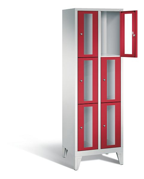 C+P lockerkast Classic, H1850xB610xD500mm, kleur: lichtgrijs / vuurrood, 8010A203 S10021