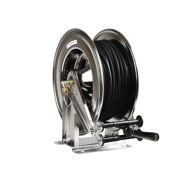 Ebinger slanghaspel OSM 610, max. 150bar / 60°C, 30m - 12.5mm ID rubber-kunststof slang, behuizing: RVS, 1.614.901